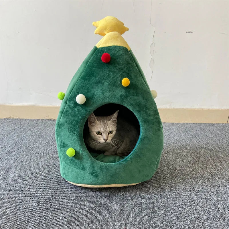 Christmas Tree Cat House Bed Cat Bed Christmas Tree Shape Cute Cat Bed Dog House Bed Cozy Winter Warm Cave Christmas Accessories