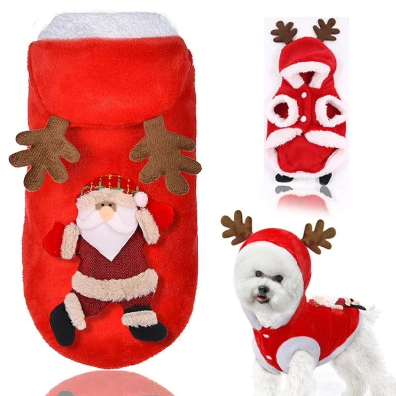 Dog Clothes Pet Dog Christmas Jacket Winter Warm Thick Cute Cartoon Small Dog Cloth Costume Dress Apparel Puppy Kitten Costume