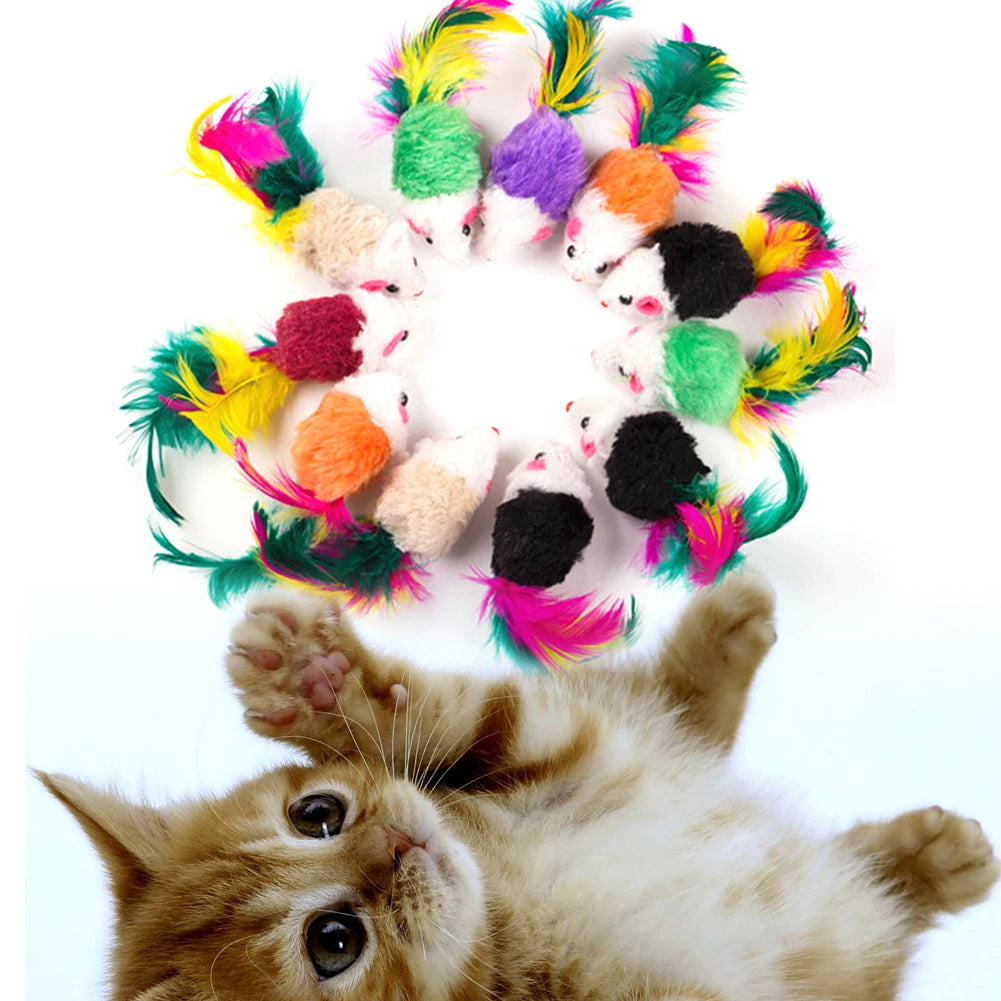 1/10 Pcs Cat Toys False Mouse Pet Cat Toys Mini Funny Playing Toys for Cats with Colorful Feather Plush Mini Mouse Toys