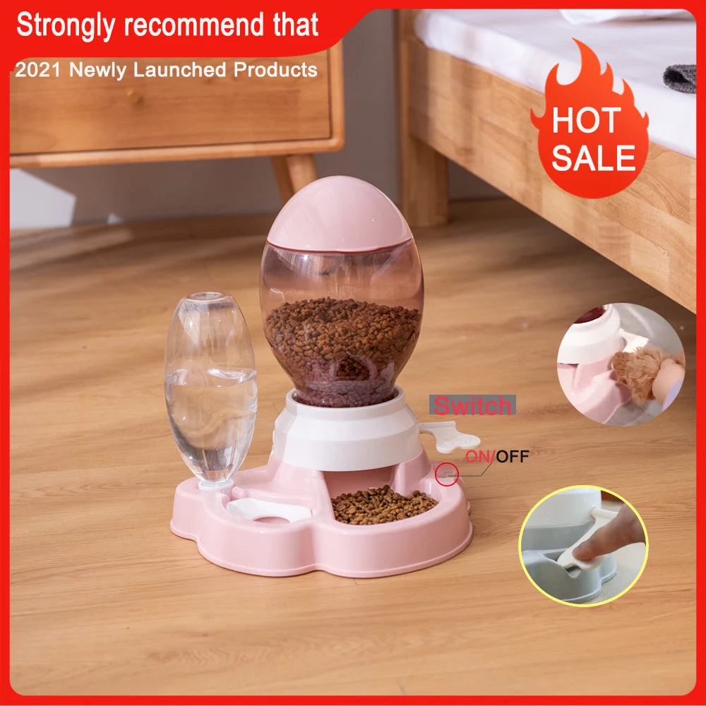 2.2L Pet Dog Cat Automatic Feeder Bowl for Dogs Drinking Water 528Ml Bottle Kitten Bowls Slow Food Feeding Container Supplies