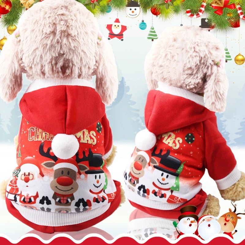 Dog Clothes Pet Dog Christmas Jacket Winter Warm Thick Cute Cartoon Small Dog Cloth Costume Dress Apparel Puppy Kitten Costume