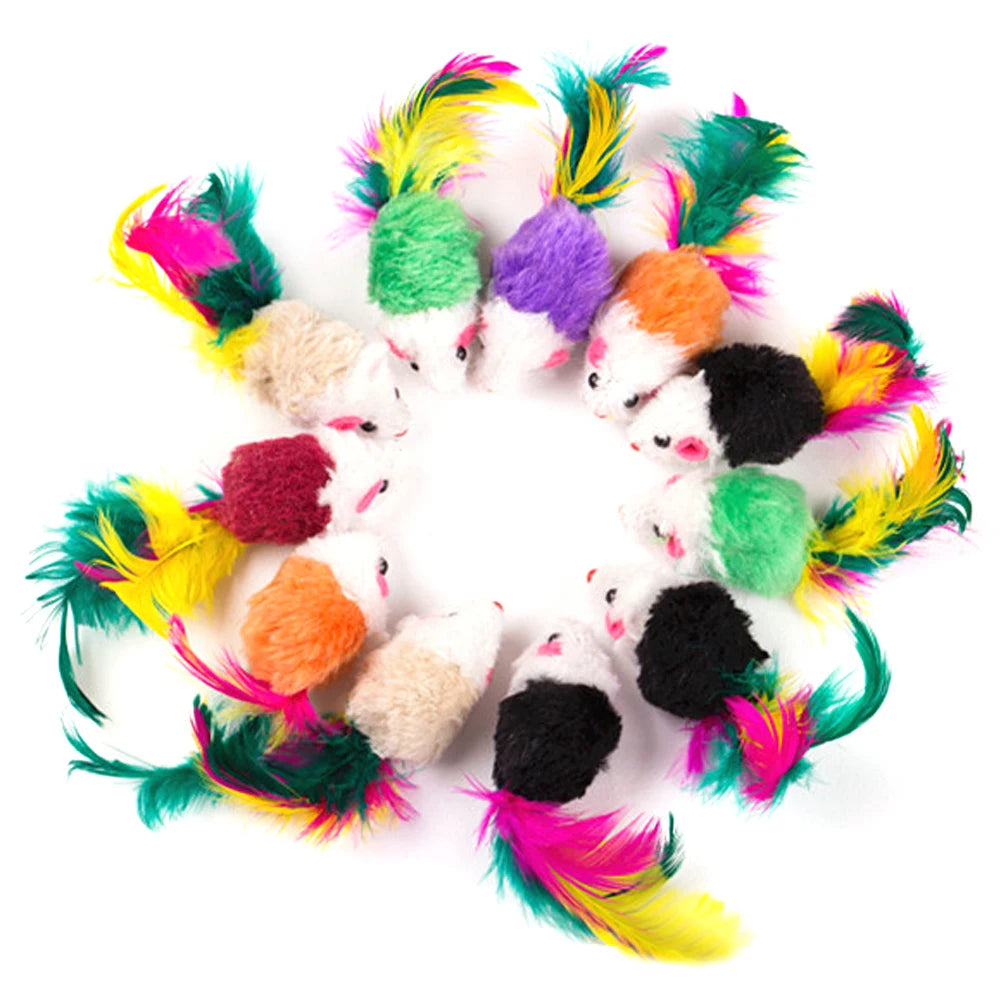 1/10 Pcs Cat Toys False Mouse Pet Cat Toys Mini Funny Playing Toys for Cats with Colorful Feather Plush Mini Mouse Toys