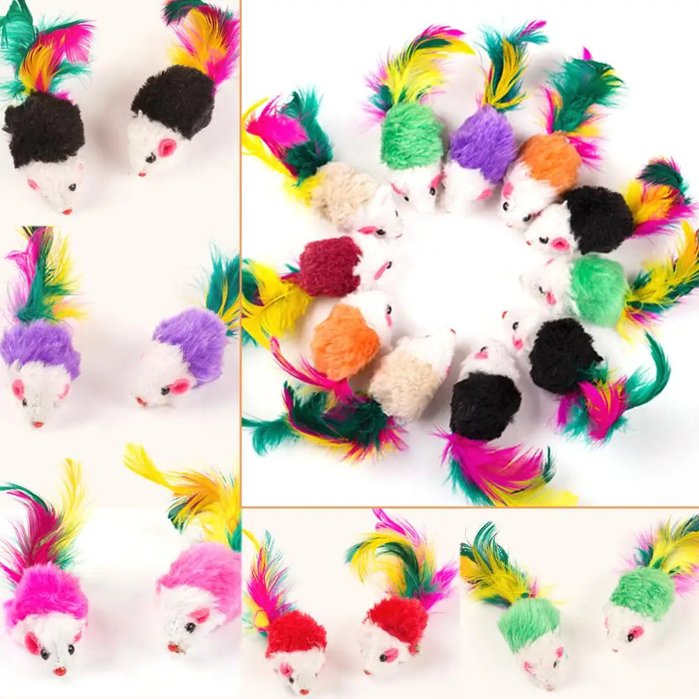 1/10 Pcs Cat Toys False Mouse Pet Cat Toys Mini Funny Playing Toys for Cats with Colorful Feather Plush Mini Mouse Toys